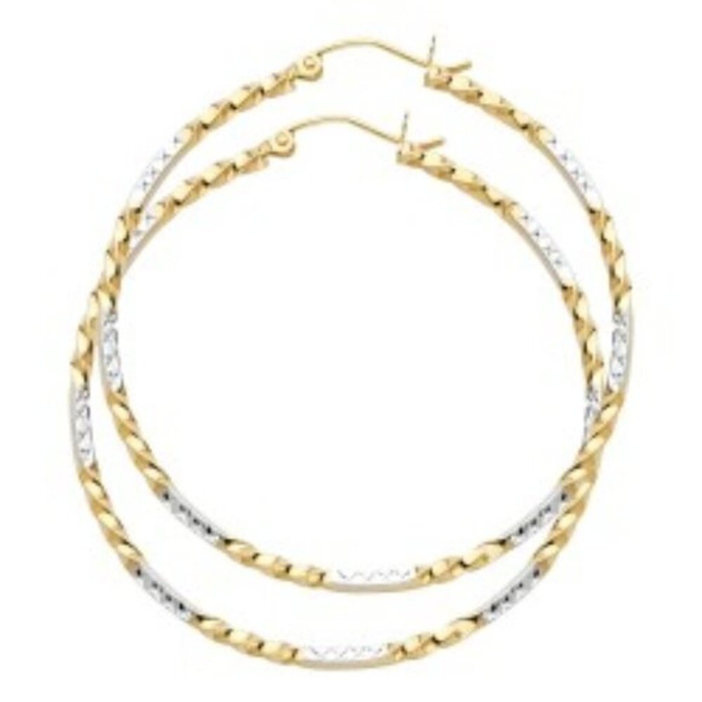 14K white gold & yellow gold Curled Hoop Earrings